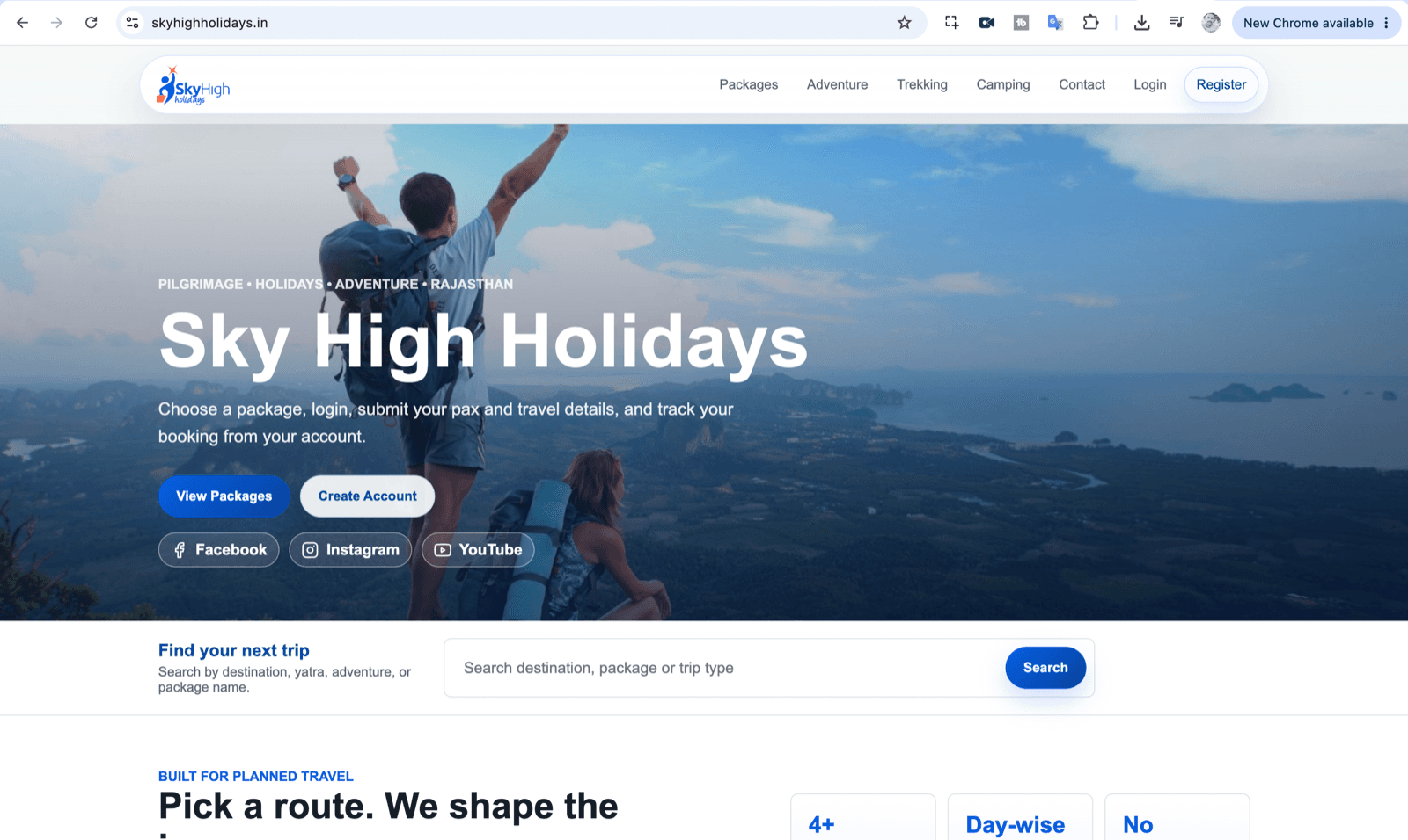 Sky High Holidays website