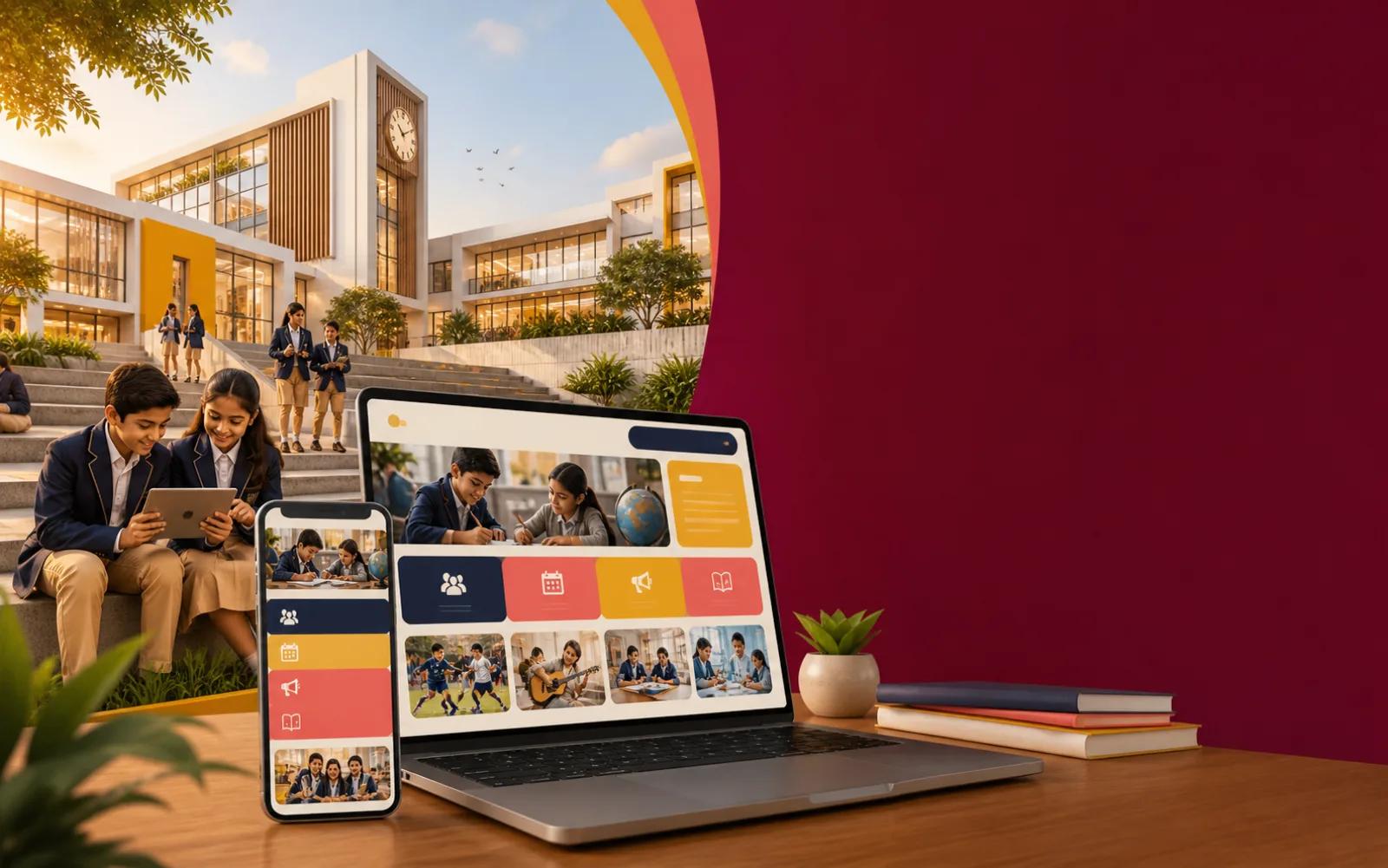 Modern school campus with responsive education website