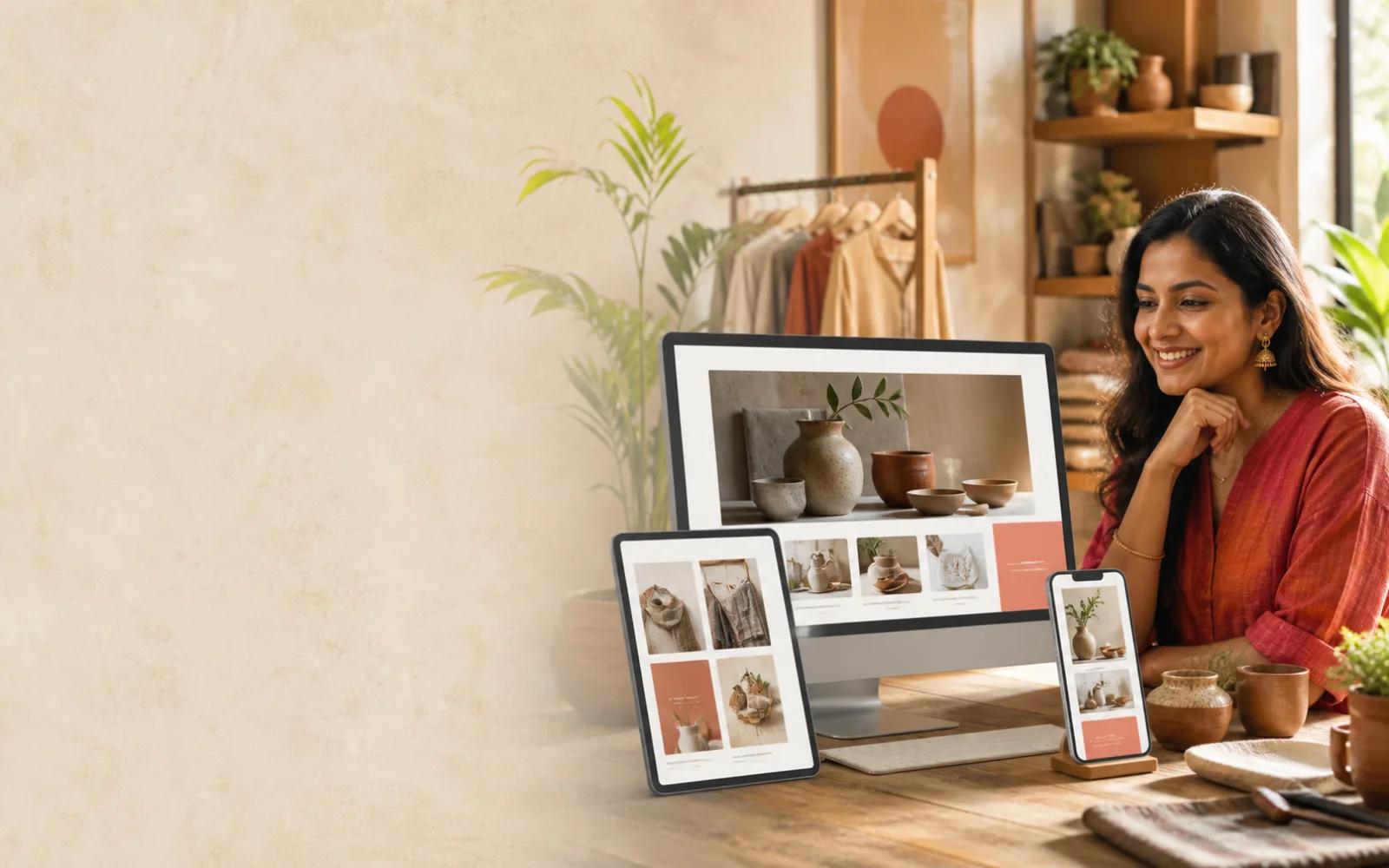 Indian small business owner with responsive ecommerce website